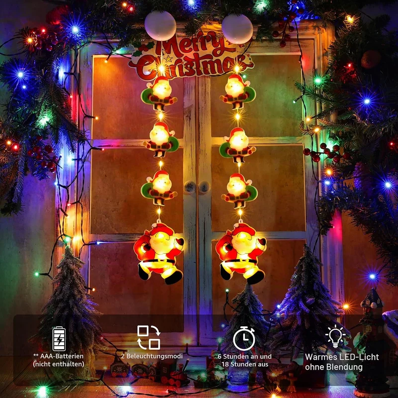 BrizLabs Weihnachtsdeko Fenster Lichter, 2 Stück LED Innen Fensterlichter Batterie Weihnachtsmann Hä