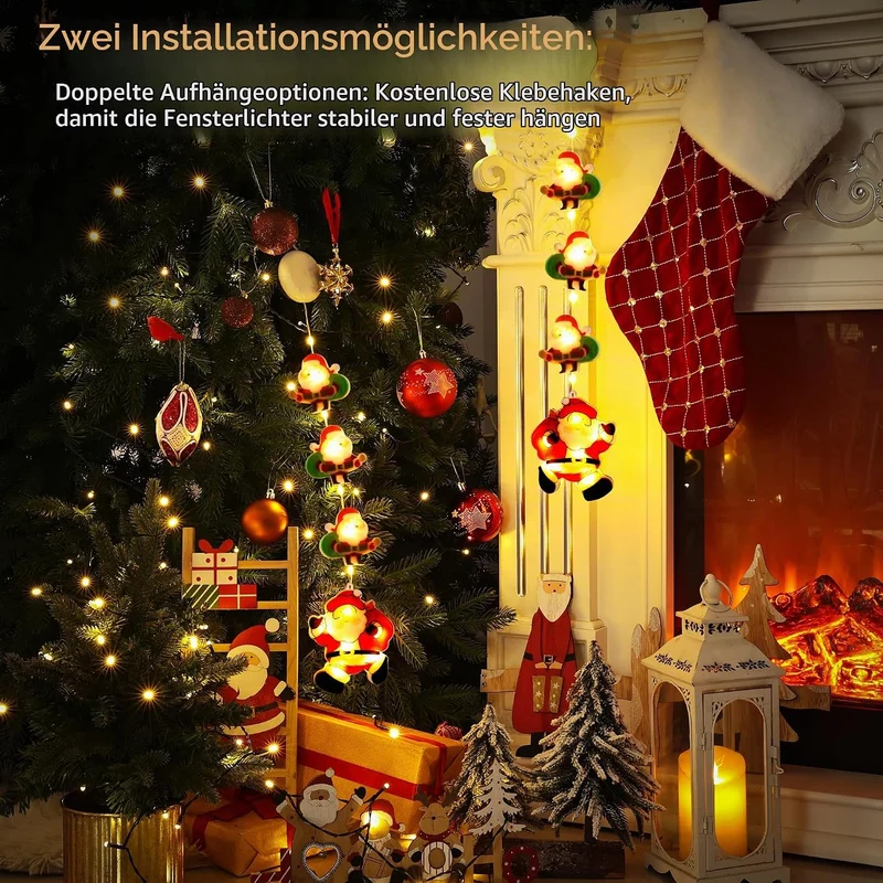 BrizLabs Weihnachtsdeko Fenster Lichter, 2 Stück LED Innen Fensterlichter Batterie Weihnachtsmann Hä