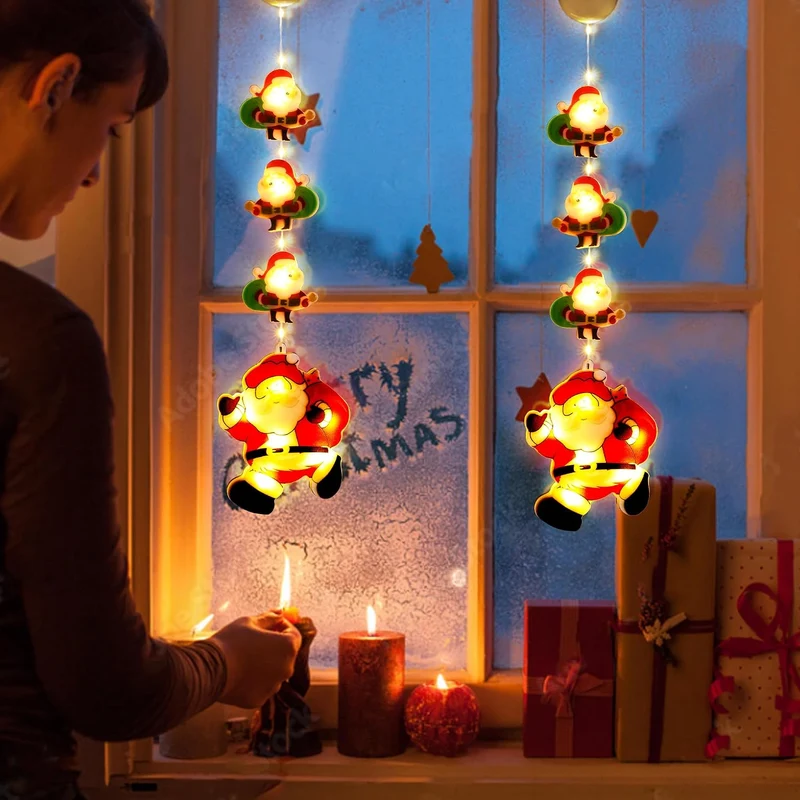 BrizLabs Weihnachtsdeko Fenster Lichter, 2 Stück LED Innen Fensterlichter Batterie Weihnachtsmann Hä
