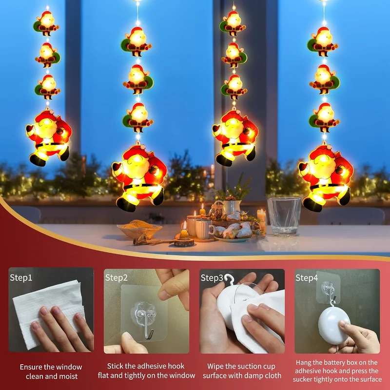 BrizLabs Weihnachtsdeko Fenster Lichter, 2 Stück LED Innen Fensterlichter Batterie Weihnachtsmann Hä