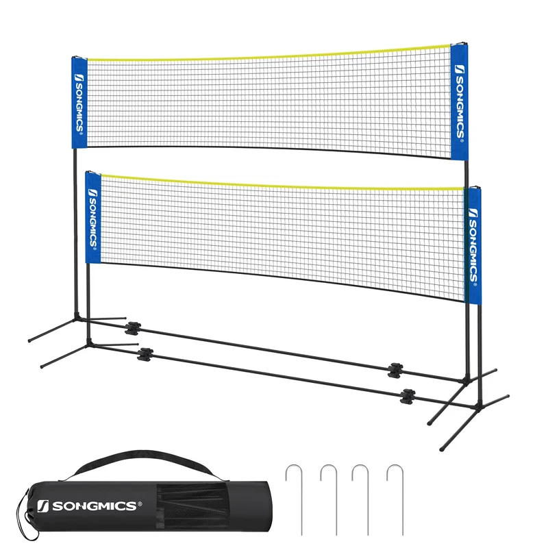 SONGMICS Badmintonnetz, Tennisnetz, 300cm/400cm/500cm, höhenverstellbar, Set bestehend aus Netz, sta