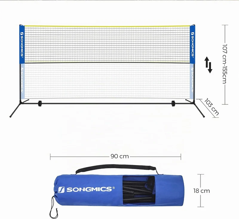SONGMICS Badmintonnetz, Tennisnetz, 300cm/400cm/500cm, höhenverstellbar, Set bestehend aus Netz, sta