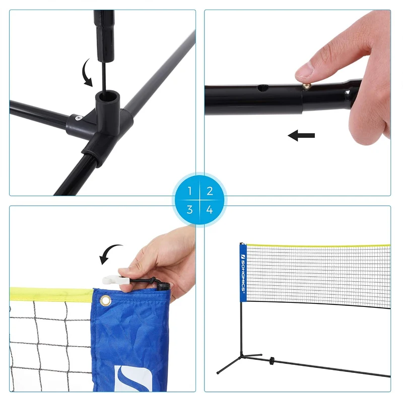 SONGMICS Badmintonnetz, Tennisnetz, 300cm/400cm/500cm, höhenverstellbar, Set bestehend aus Netz, sta