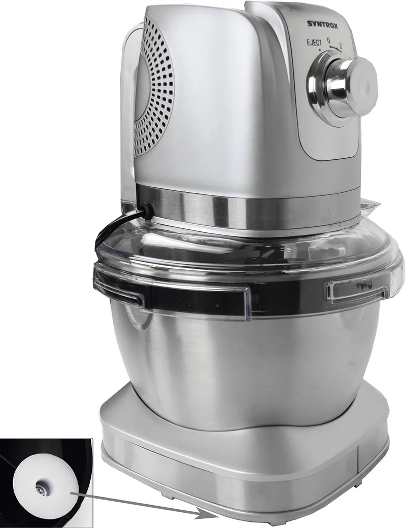 Syntrox Germany KM-600W Küchenmaschine Knetmaschine Mixer, Edelstahl-Behälter, 4 Liter, silber