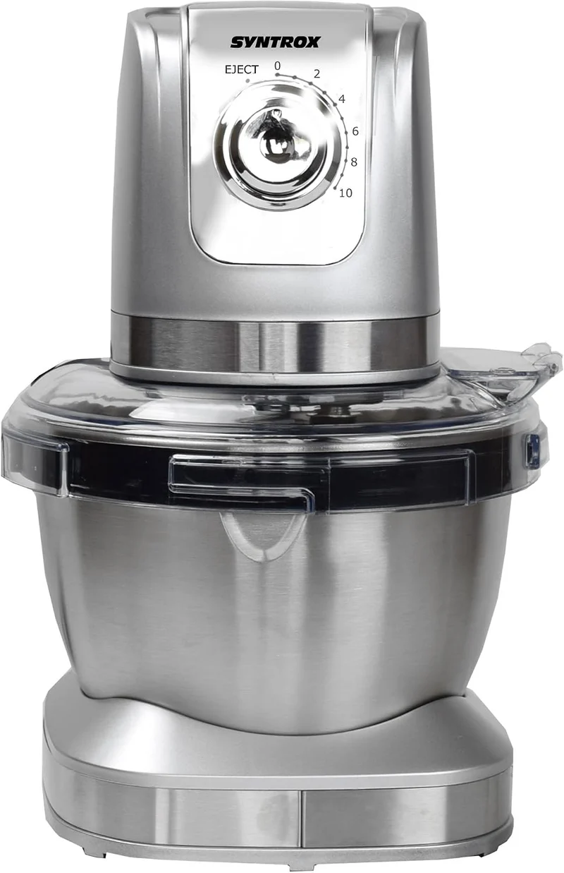 Syntrox Germany KM-600W Küchenmaschine Knetmaschine Mixer, Edelstahl-Behälter, 4 Liter, silber