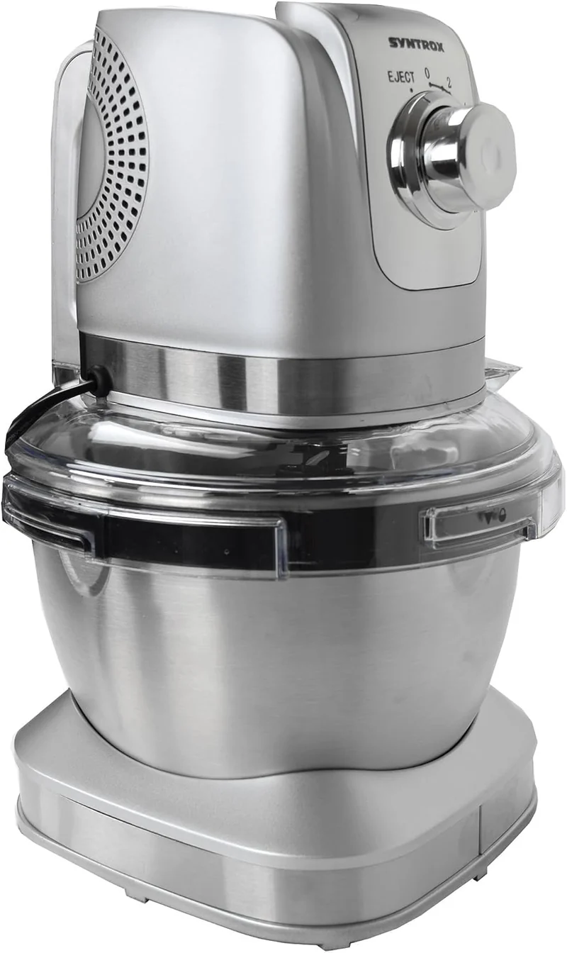 Syntrox Germany KM-600W Küchenmaschine Knetmaschine Mixer, Edelstahl-Behälter, 4 Liter, silber
