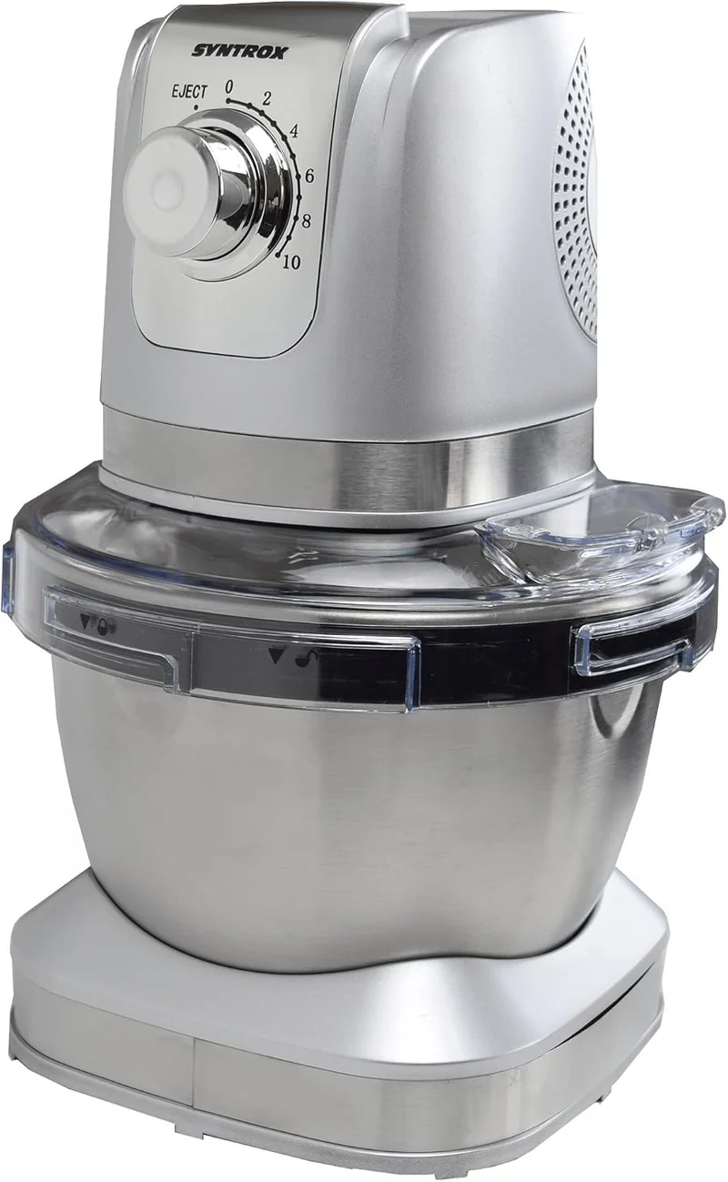 Syntrox Germany KM-600W Küchenmaschine Knetmaschine Mixer, Edelstahl-Behälter, 4 Liter, silber