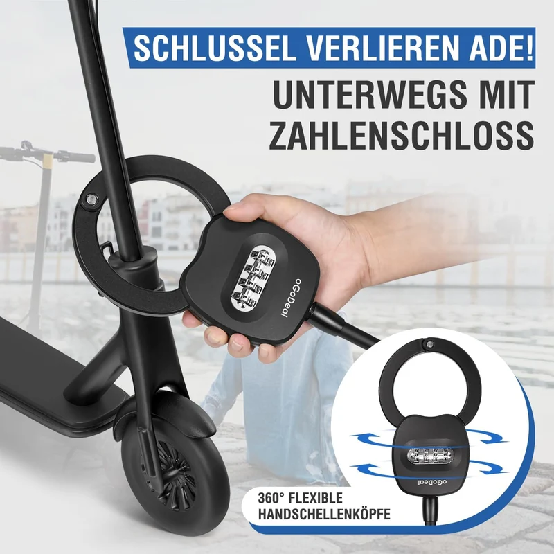 E Scooter Schloss, oGoDeal Fahrradschloss Zahlenschloss 1.2 m, Kabelschloss mit Sicherheitsstufe Seh