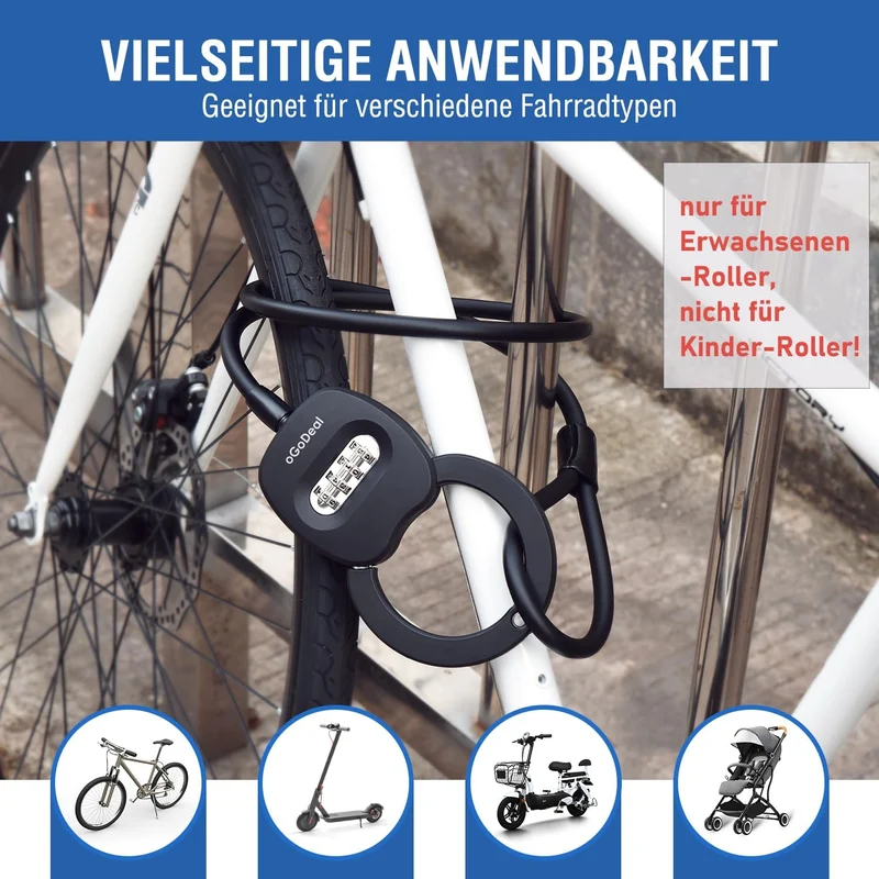 E Scooter Schloss, oGoDeal Fahrradschloss Zahlenschloss 1.2 m, Kabelschloss mit Sicherheitsstufe Seh