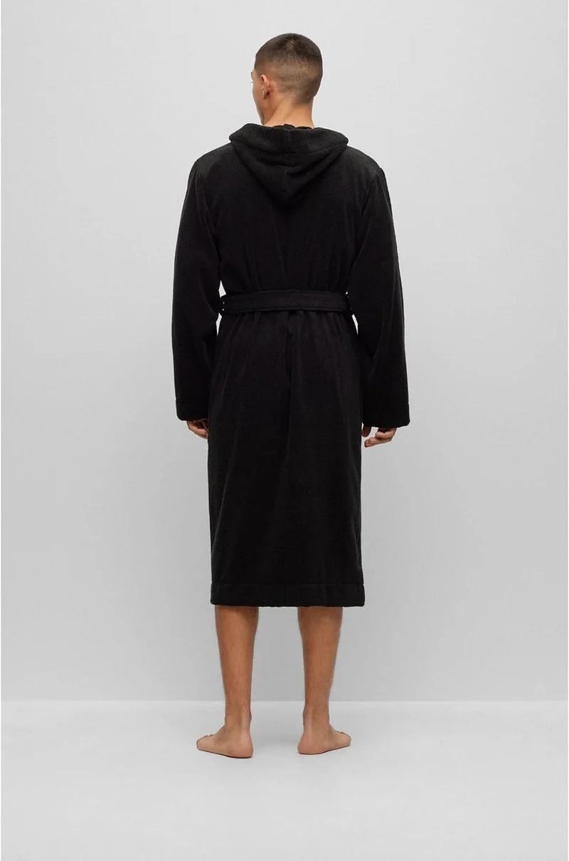 HUGO Herren Terry Gown Hooded Morgenmantel aus Baumwoll-Terry mit Kapuze und rotem Logo-Etikett M Bl