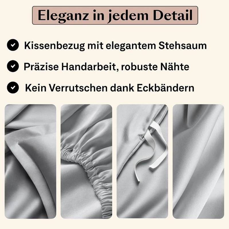 Amqua Mako Satin Kissenbezug (1x) aus ägyptischer Baumwolle 40x60 cm, hellgrau (1x) 40x60cm Grau/ He