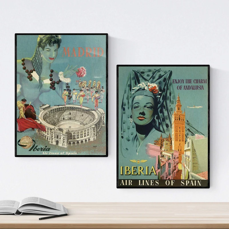 Nacnic Sets Travel Poster, Vater A3 mit Rahmen Spanien, A3 mit Rahmen Spanien