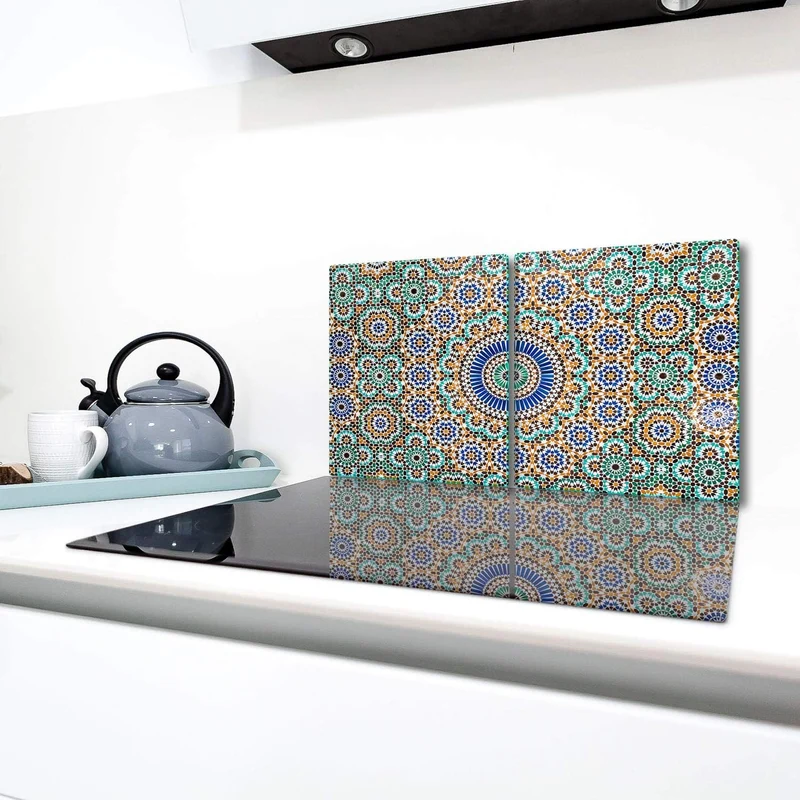 TMK | Herdabdeckplatten Set 2x40x52 cm Ceranfeld Abdeckung Glas Spritzschutz Abdeckplatte Glasplatte