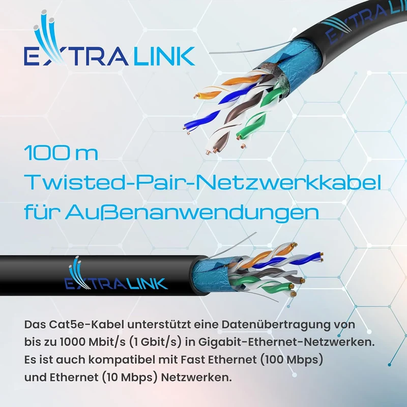 EXTRALINK CAT 5E FTP F/UTP Outdoor Ethernet Kabel 100 METER Extern Twisted Pair Internet Kabel LAN V