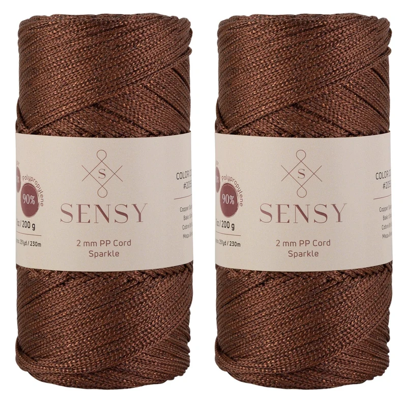 2 Garnstrange Sensy Premium 2 mm 230 Meter Glitzer Polyester-Seil, 90% Polypropylen, 10% Polyestersc