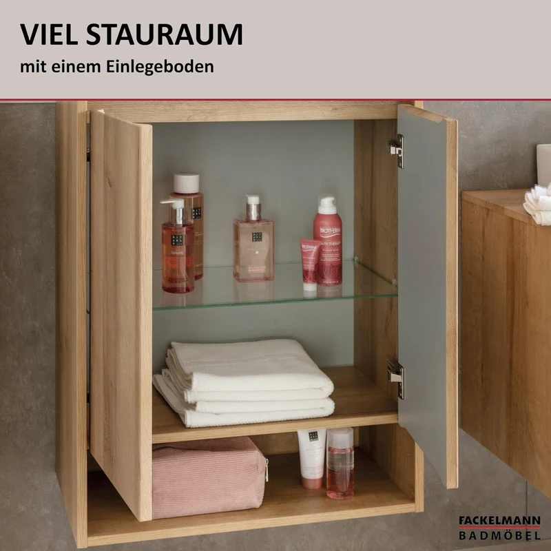 FACKELMANN Doppel-Midischrank Natura/Badschrank mit Soft-Close/Masse (B x H x T): ca. 60,2 x 82,6 x
