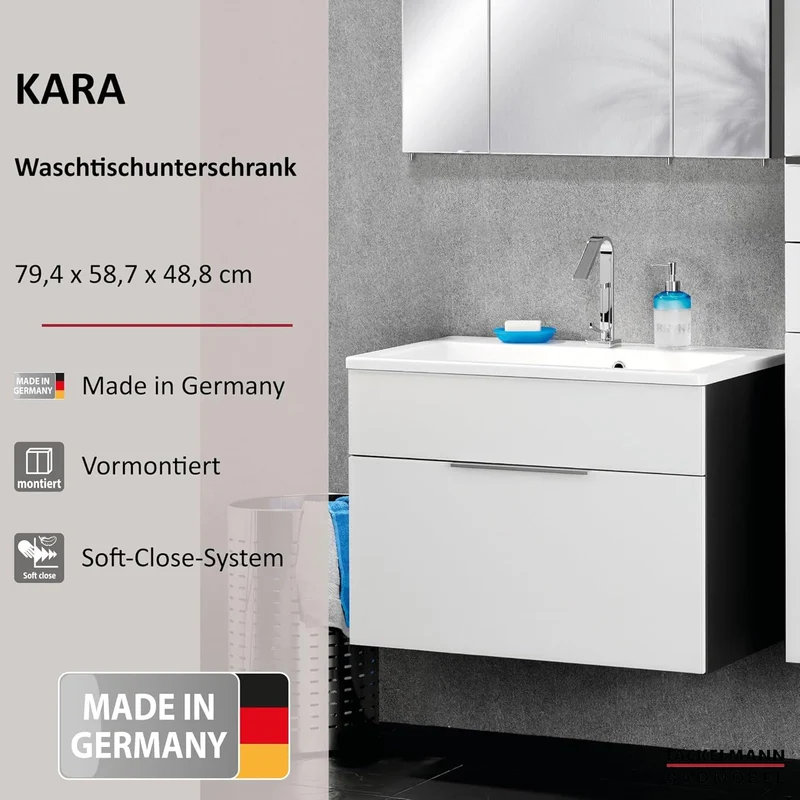FACKELMANN Waschtischunterschrank KARA / Badschrank mit Soft-Close-System / Masse (B x H x T): ca. 8