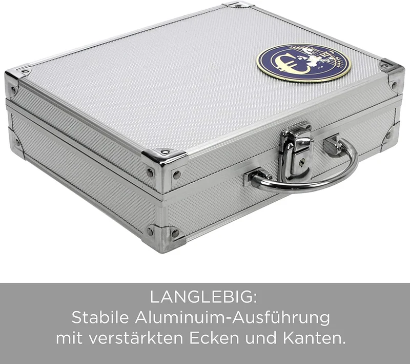 SAFE 177 ALU Münzkoffer mit 6 Tableaus 6340 für 30 komplette Eurocoins Set 1 Cent – 2 Euro