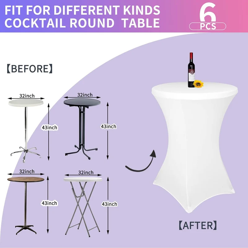 6 Stück stehtisch hussen stehtische Spandex Stretch Tischdecke 80cm, für Bistrotisch Ø 80-85 cm, Für