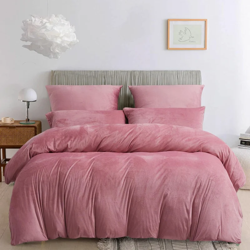Damier Winter Plüsch Bettwäsche 155x220cm Rosa Altrosa Cashmere Touch Warme Bettwäsche Set 3 Teilig