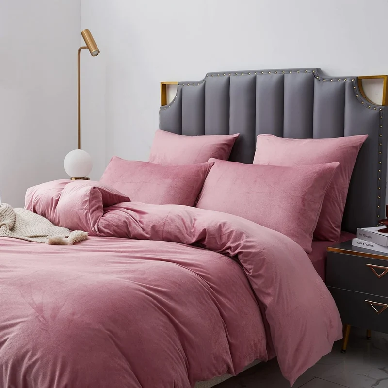 Damier Winter Plüsch Bettwäsche 155x220cm Rosa Altrosa Cashmere Touch Warme Bettwäsche Set 3 Teilig
