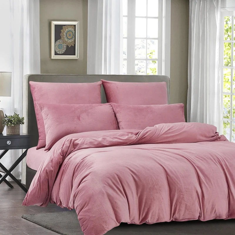 Damier Winter Plüsch Bettwäsche 155x220cm Rosa Altrosa Cashmere Touch Warme Bettwäsche Set 3 Teilig