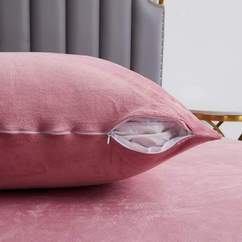 Damier Winter Plüsch Bettwäsche 155x220cm Rosa Altrosa Cashmere Touch Warme Bettwäsche Set 3 Teilig