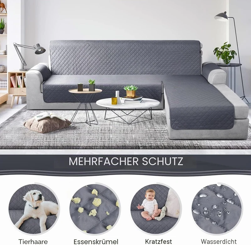 TAOCOCO Chaiselongue Sofabezug L Form, Wasserdichter Stretch Sofa überzug, Sofaschoner rutschfest, M