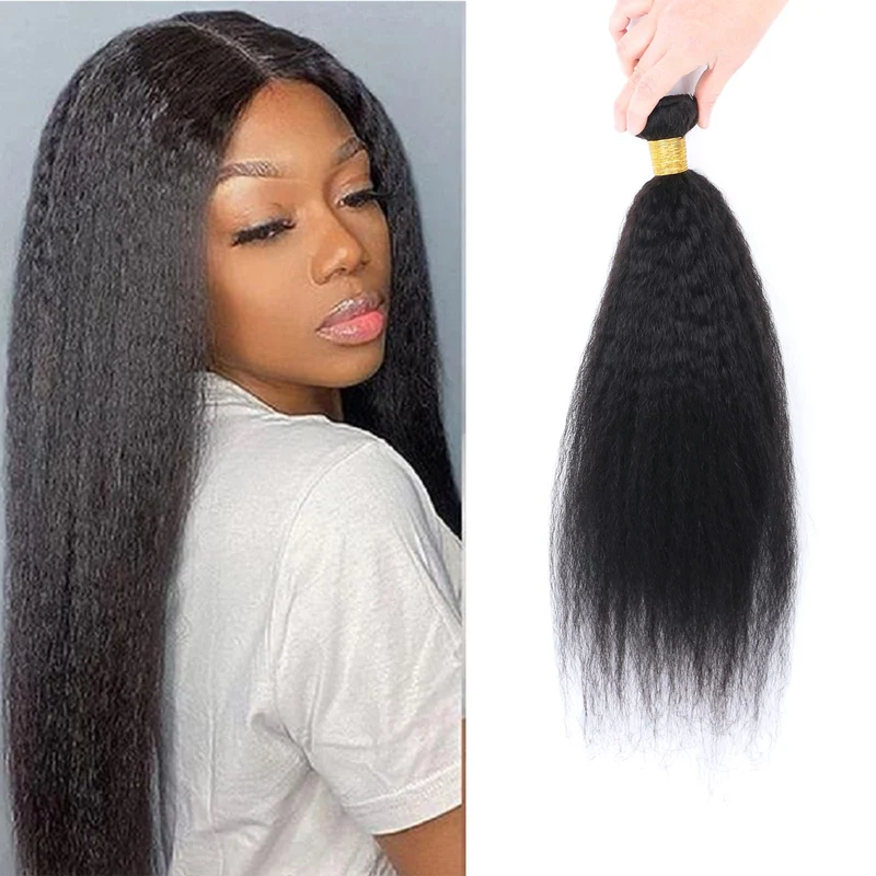 Kinky Straight Human Hair ，Single Bundle 14 Inch Yaki Straight Human Hair Extensions One Bundles， 10