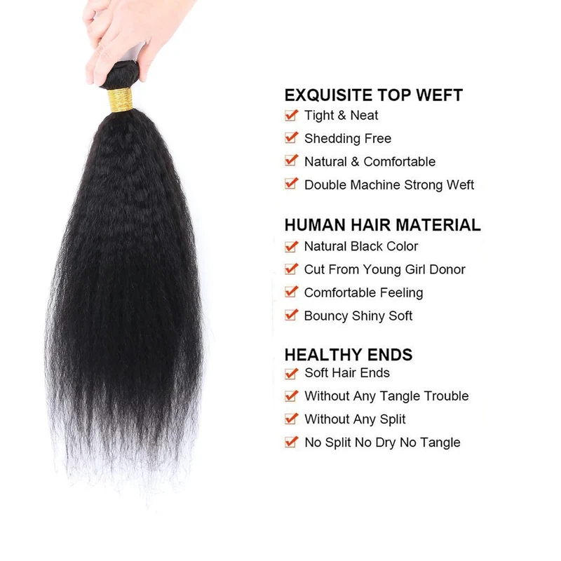 Kinky Straight Human Hair ，Single Bundle 14 Inch Yaki Straight Human Hair Extensions One Bundles， 10