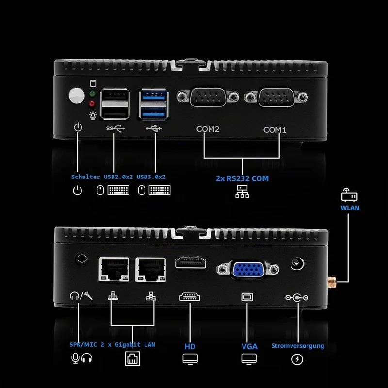WEIDIAN Lüfterloser Mini PC Windows 10 Pro Quad Core Celeron J4125, 8GB DDR4 RAM 128G SSD, 4K HDMI/V