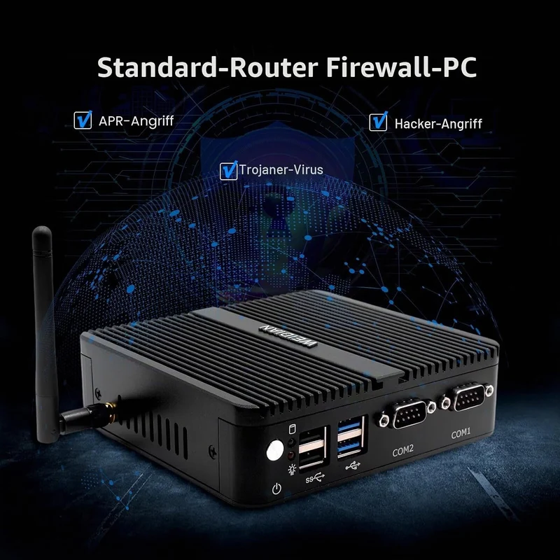 WEIDIAN Lüfterloser Mini PC Windows 10 Pro Quad Core Celeron J4125, 8GB DDR4 RAM 128G SSD, 4K HDMI/V