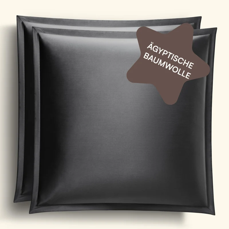 Amqua Mako Satin Kissenbezug 2er Set Kissenbezüge 65x65 cm, 100% ägyptische Baumwolle (Zertifiziert)