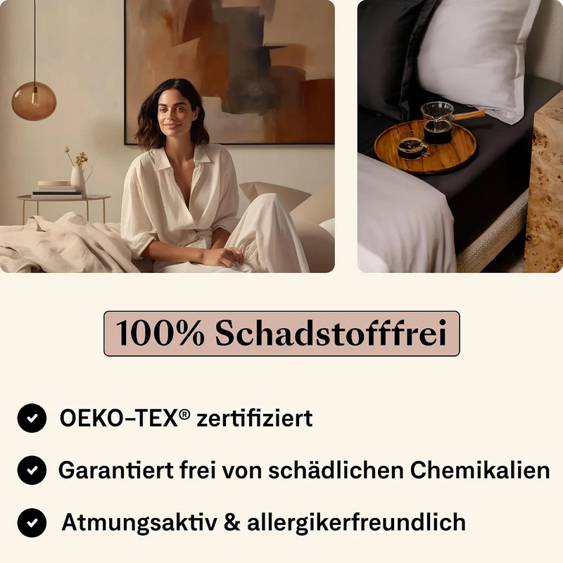 Amqua Mako Satin Kissenbezug 2er Set Kissenbezüge 65x65 cm, 100% ägyptische Baumwolle (Zertifiziert)