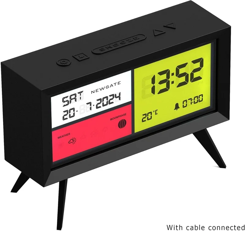 NEWGATE® Spectronoma Moderner LCD-Wecker, Schwarz, Schwarz