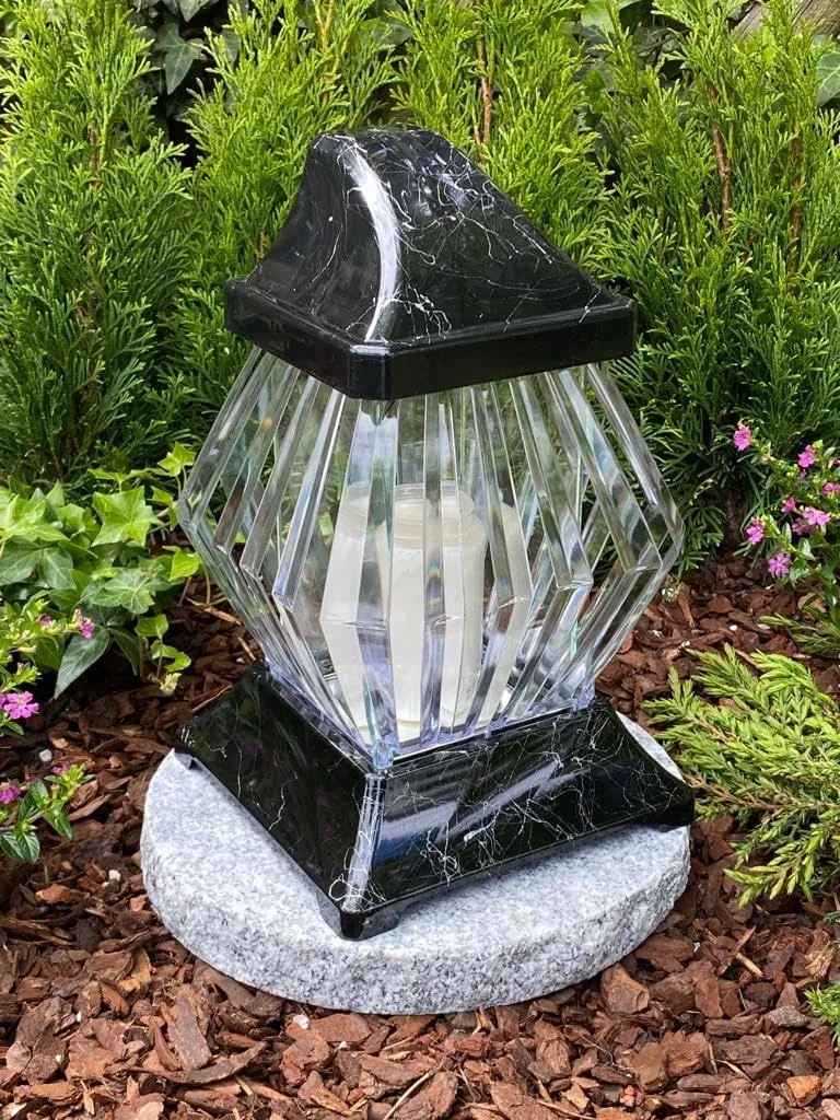 Grablampe Grablicht 3D Effekt Silber Marmor Handmade NEU Grablicht Grabkerze Grabdekoration Grabschm