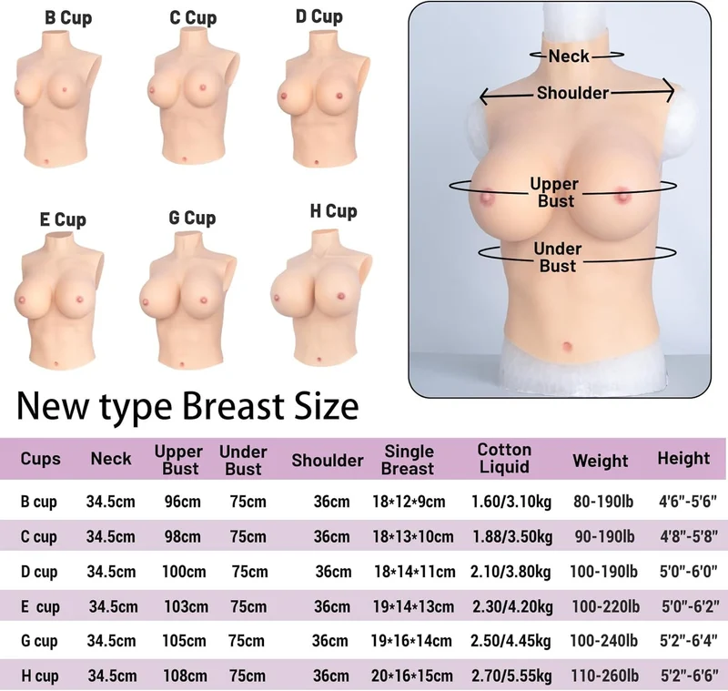 YAPOKCDS Silikon Brustplatte Fake Brüste Brust Formen Hohe Kragen Stil C-H Cup für Transgender Cross