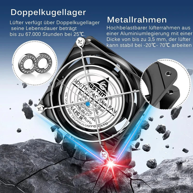 GDSTIME 80mm Lüfter 80 x 25mm 230V Lüfter Dual Kugellager 240V 80mm Lüfter AC 220V Kühlung Lüfter 80