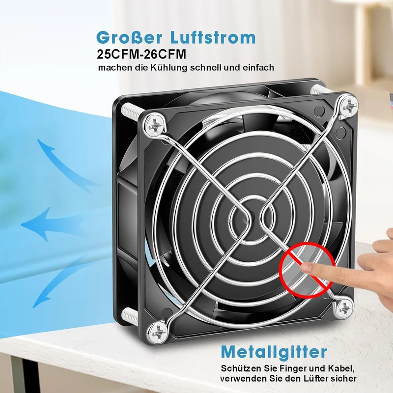 GDSTIME 80mm Lüfter 80 x 25mm 230V Lüfter Dual Kugellager 240V 80mm Lüfter AC 220V Kühlung Lüfter 80