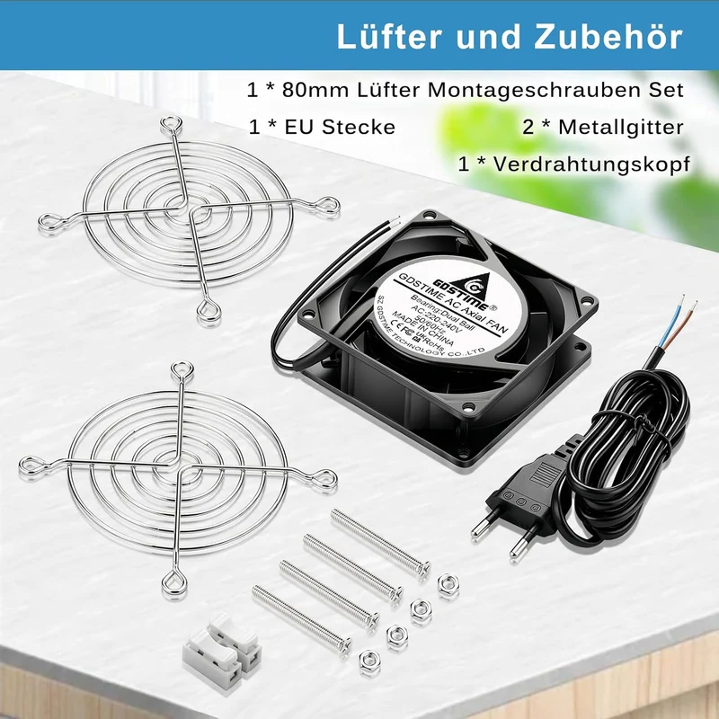 GDSTIME 80mm Lüfter 80 x 25mm 230V Lüfter Dual Kugellager 240V 80mm Lüfter AC 220V Kühlung Lüfter 80