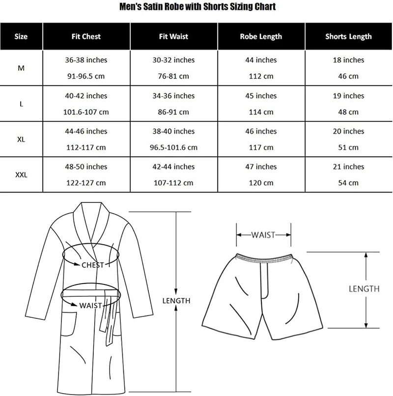 Herren Satin Bademantel, Leichter Seiden Langarm Bademantel mit Shorts Set, Spa Kimono Nachtwäsche L