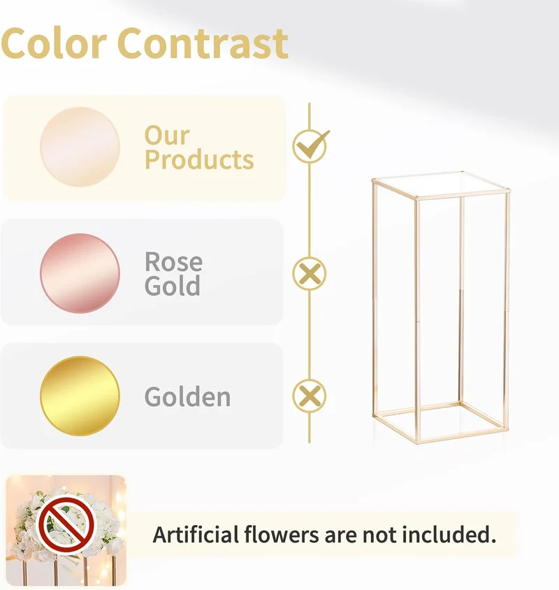 Nuptio Gold Vase für Hochzeit Tafelaufsätze mit Acrylplatte - 10 Stück 60cm Hohe Metall Blumenvasen