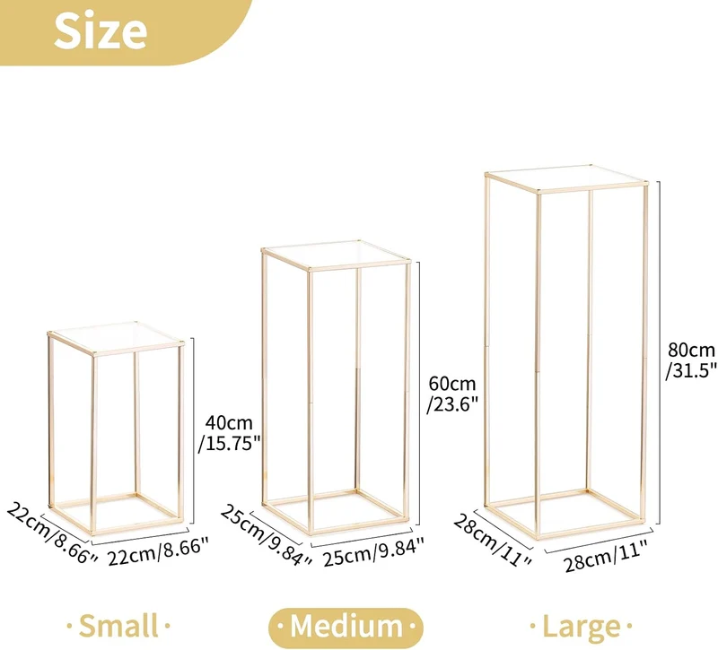 Nuptio Gold Vase für Hochzeit Tafelaufsätze mit Acrylplatte - 10 Stück 60cm Hohe Metall Blumenvasen