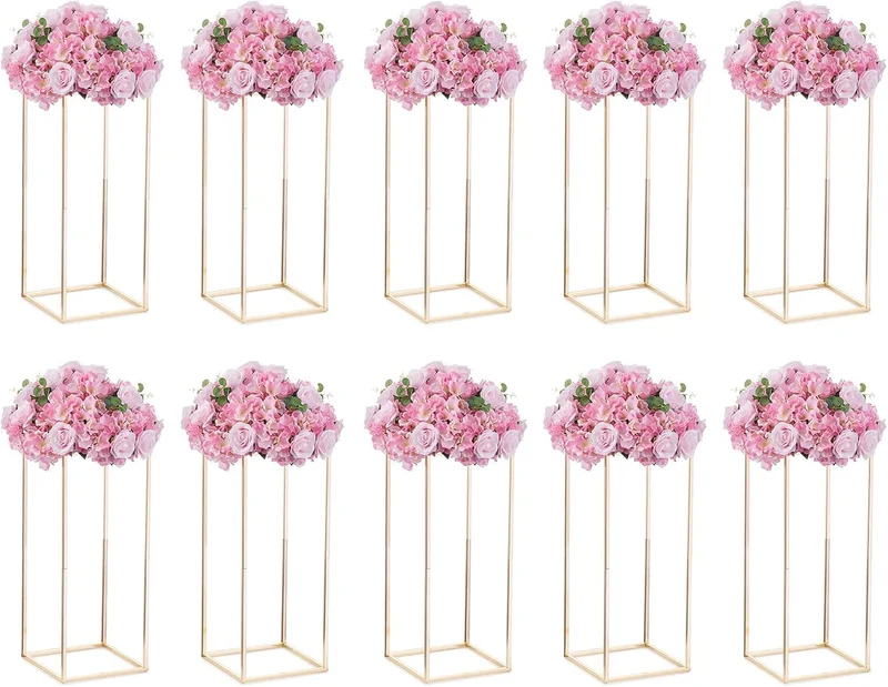 Nuptio Gold Vase für Hochzeit Tafelaufsätze mit Acrylplatte - 10 Stück 60cm Hohe Metall Blumenvasen