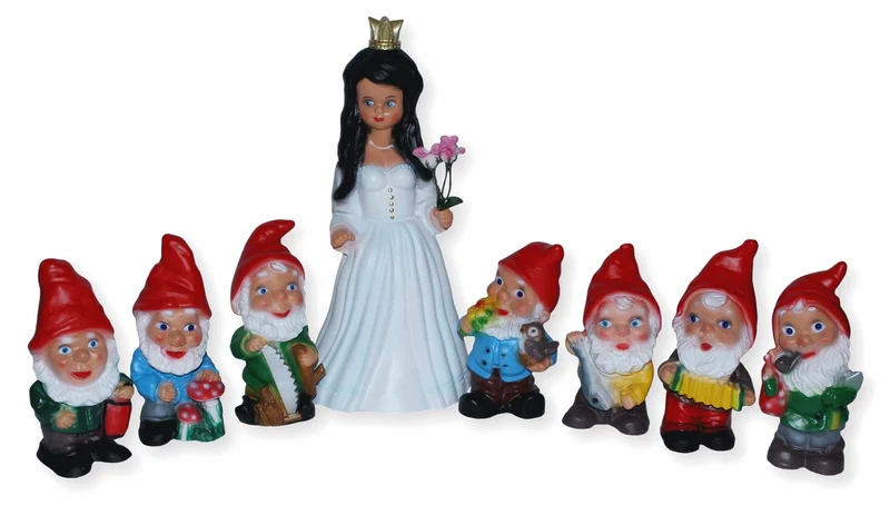 RAKSO Deko Figur Schneewittchen H 40 cm und 7 Zwerge H 19-20 cm Gartenfiguren stehend als Satz