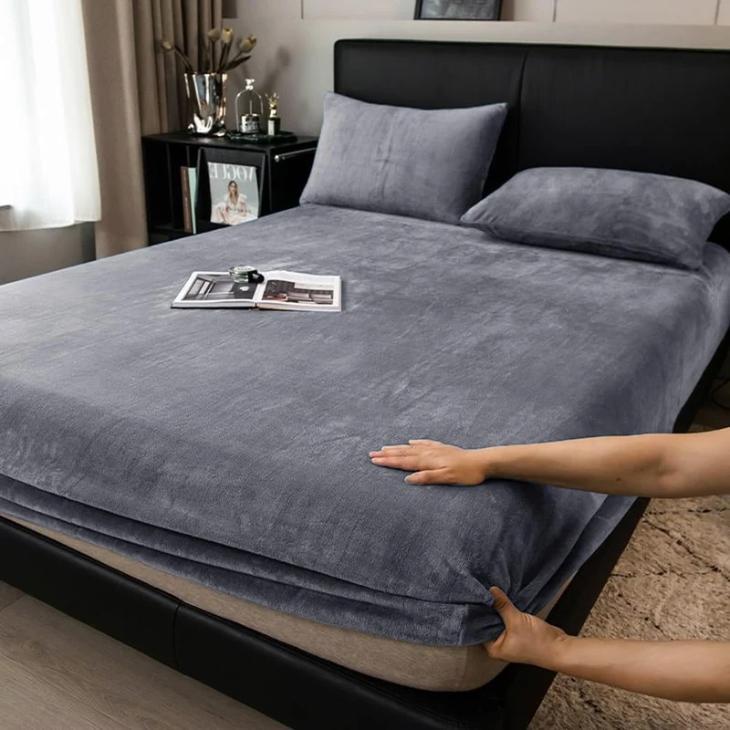 Boqingzhu Flauschige Plüsch Spannbettlaken 200x200cm Grau Fleece Flanell Cashmere Touch Spannbetttuc