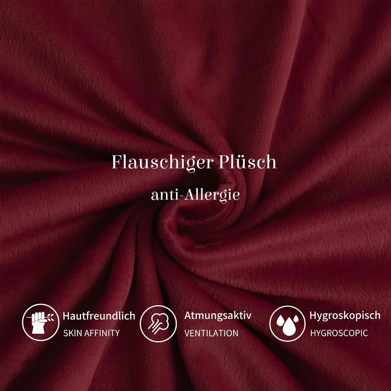 Boqingzhu Biber Bettwäsche 200×200cm Plüsch Rot Weinrot Grau Flanell Winter Warm Kuschelig Flauschig