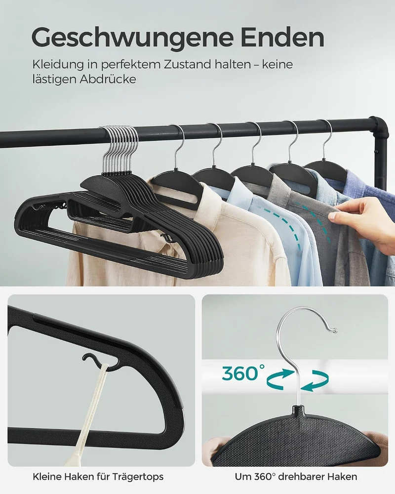 SONGMICS Kleiderbügel Kunststoff, 50er Set, Bügel mit U-förmiger Öffnung, rutschfest, platzsparend,