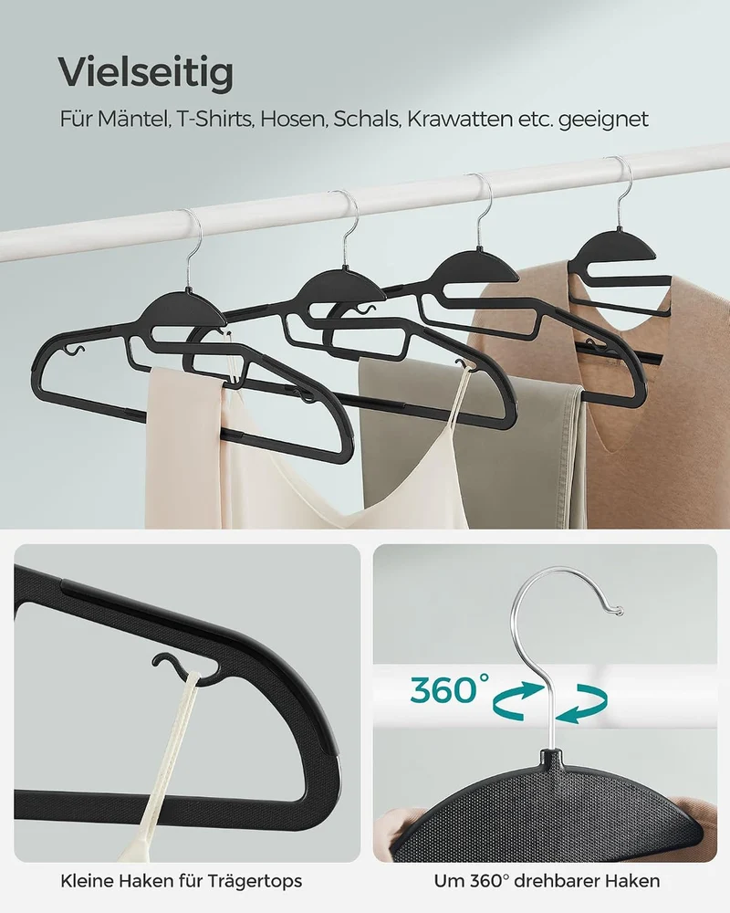 SONGMICS Kleiderbügel Kunststoff, 50er Set, Bügel mit U-förmiger Öffnung, rutschfest, platzsparend,
