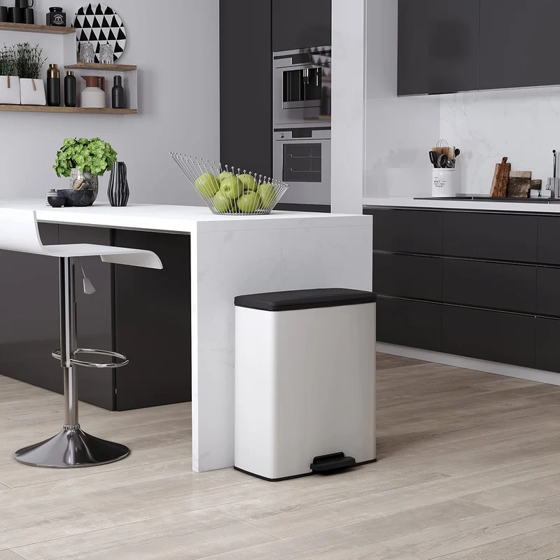Curver Mülleimer Deco Rechteck, 65 l, Weiss, für Küche, Waschküche, Garage, 486 x 284 x 615 mm, Poly
